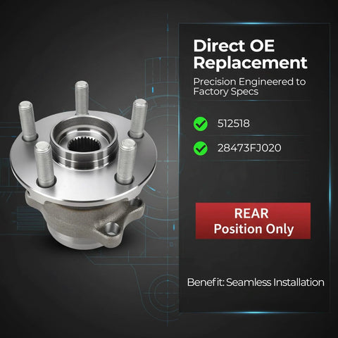 Rear Wheel Hub Bearing Assembly 512518 For Subaru Crosstrek Forester Impreza 2012-2018 With ABS Magnetic Ring shown with specs