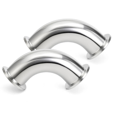 2-pack sanitary elbow fittings, 2-inch tube OD, stainless steel with flanged ends for tri-clamp plumbing