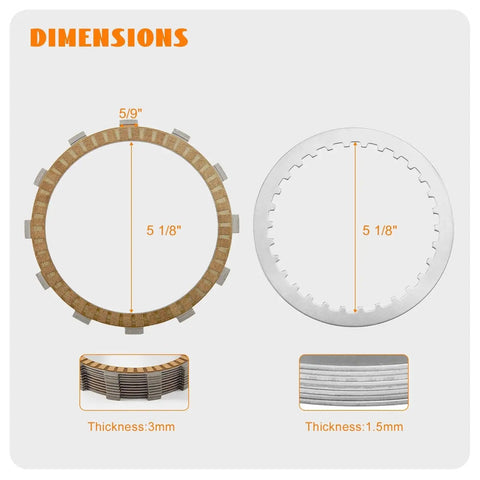 Front view of Eumti clutch friction plate and steel disc kit; 5 1/8 in diameter, friction plate 3mm thick, steel disc 1.5mm thick
