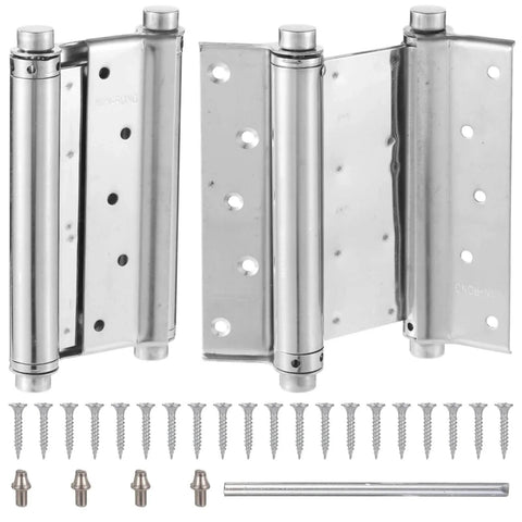 Two Pack Dual Action 6 Inch Stainless Steel Door Hinges Self Closing With Adjustable Closing Speed Includes Screws And Pins