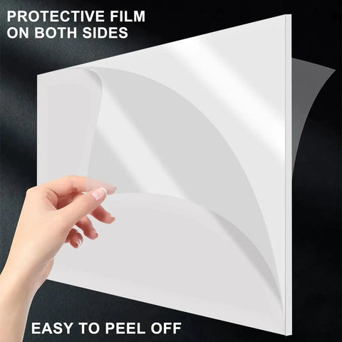 Premium Glossy White Cast Acrylic Sheets 1/8 Inch Thick 3mm 8x10 Inch Pack of 2 showing protective film being peeled off