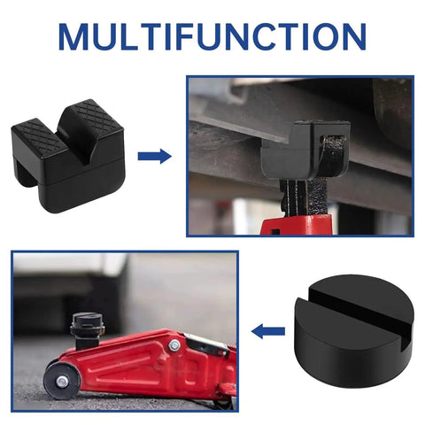 Universal Rubber Pads For Jack Stands Set 8 Pieces In 2 Types For Slotted Rails, showing Vgroove and round pad use.