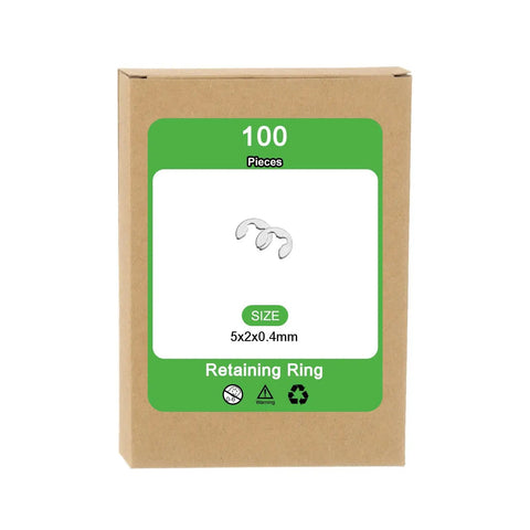 Box of 100 Pack External Retaining Rings 2mm 304 Stainless Steel E Clip Circlips Snap Rings for valves and electrical appliances.