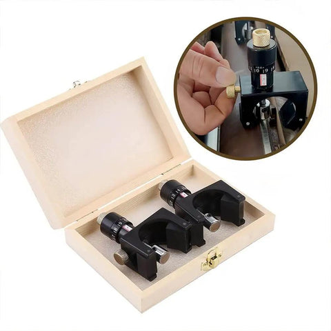 Magnetic Planer Blade Setter And Knife Setting Jig For Precise Depth With Adjustable Vernier Jointer Blades Gauge Dope Woodworking Tool shown in box and close-up.