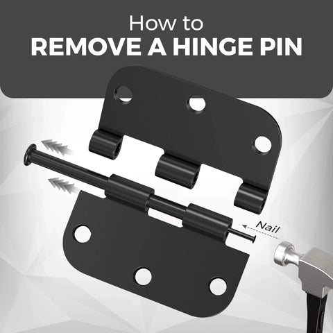 Diagram showing how to remove a hinge pin from 30 Pack Matte Black Door Hinges 3.5 Inch Radius Five Eighth Inch Interior Flat Iron.