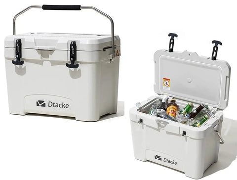 Coolers with Flexible Rubber T Handle Draw Latch Replacement For Cooler 160mm, one open displaying filled interior.