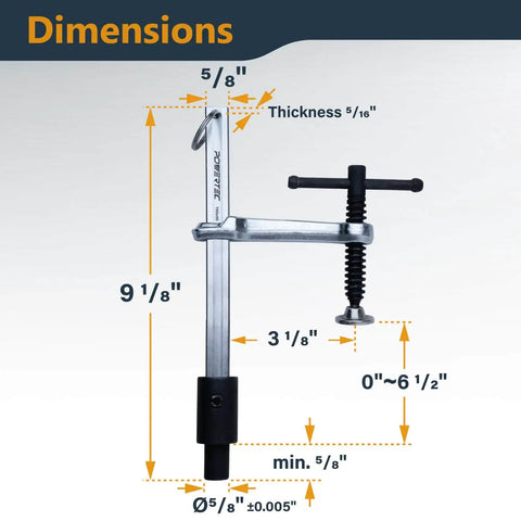 Heavy Duty Welding Clamp With T Handle, 6-1/2 Inch Opening And 3-1/4 Inch Throat Depth, Fits 5/8 Inch Welding Table Holes