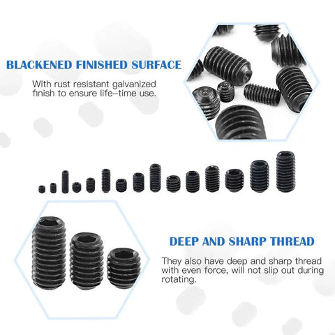 450Pcs M3 M4 M5 M6 M8 Allen Head Socket Set Screws Kit Pro Grade Heavy Duty Internal Hex Grub Screws 12 9 Class Black Oxide