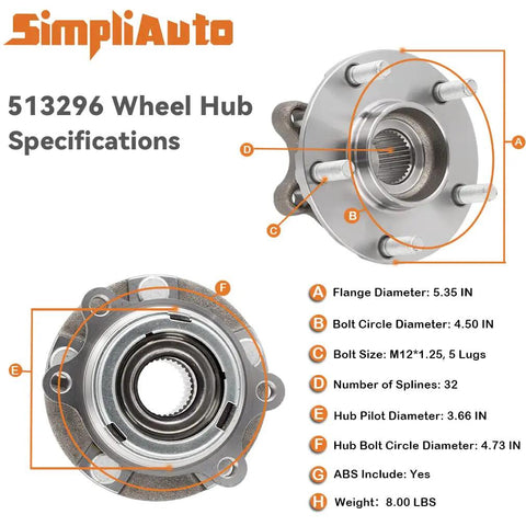 Front Wheel Hub Bearing Assembly Compatible With Nissan Altima 07-18, Maxima 09-18, Murano 09-18, showing specifications diagram