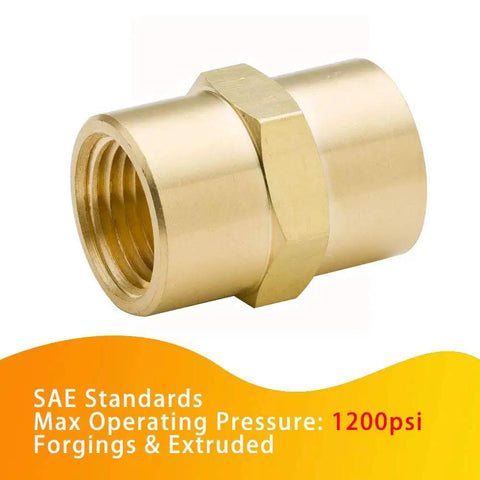 Brass 1/8 Inch NPT Female To Female Straight Pipe Coupling Fitting Pack Of 2 For High Pressure Systems SAE Dryseal Threads CA360 CA377 Brass 1200 PSI