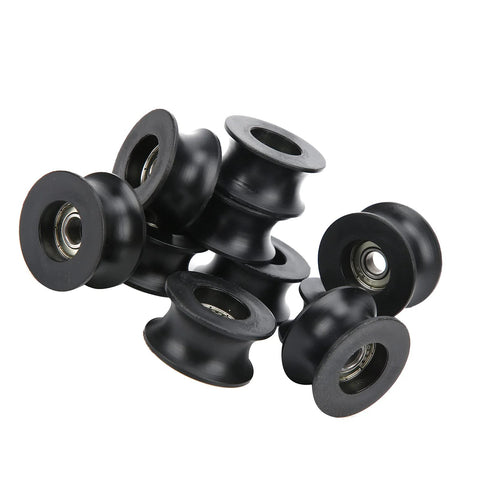 10 pcs nylon-coated deep U-shaped roller pulley wheels with bearings (608ZZ) for rail systems