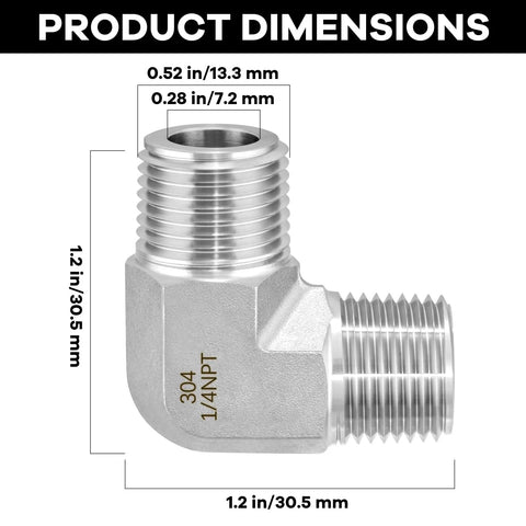 2-pack 304 stainless steel 90-degree street elbow, 1/4 in NPT male x 1/4 in NPT male pipe fitting