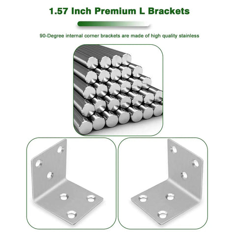 40 Pack 1.57 Inch Stainless Steel 304 Heavy Duty L Brackets With Slot 90 Degree Corner Shelf Brackets For Wood