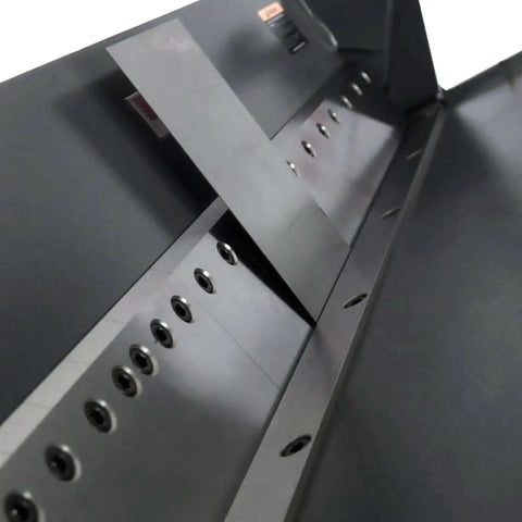 Close-up of Workhorse 40 Inch Box And Pan Brake For 12 Gauge Mild Steel With Hands Free Foot Control plate alignment