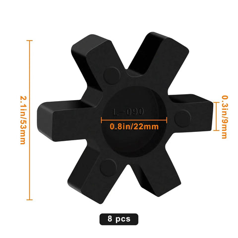 8 Pack MingQiEven L095 Rubber Spider Center Inserts For L Jaw Couplings, Solid Type Flexible NBR Gasket Set Black, Replacement Parts