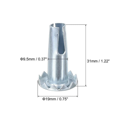 Eight Metal Caster Sockets For 3/8 X 1-1/4 Inch Stems, 9.5 X 31 Mm, Sleeve Style Wheel Socket with galvanized finish