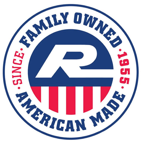 Logo with letter 'R', text 'Family Owned', 'American Made', and 'Since 1955', red white and blue design.