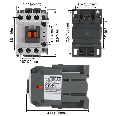 Dimensions of Three Pole Magnetic Contactor With 24V DC Coil 1NO1NC for Industrial Controls Heavy Duty DIN Rail Mount