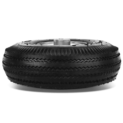 10 Inch Pneumatic Wheel Set With 4.10/3.50-4 Tire, 2.2 Inch Offset Hub And 5/8 Inch Bearings, durable rubber tire side view