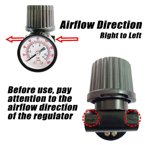 Qolekog 1/4 in NPT air pressure regulator for air compressor, black body with gray knob and gauge