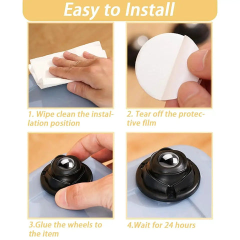 Steps to install 1 Inch Self Adhesive Caster Wheels With Low Profile 360 Degree Swivel Stainless Steel Rollers For Furniture