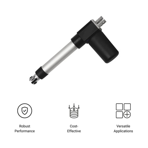 Heavy Duty 24V Feedback Linear Actuator With Hall Effect Sensor 8 Inch Stroke 400 Lbs Force IP66 Water Resistant shown from side angle