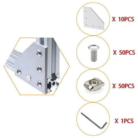 Sturdy 3030 Corner Bracket L Shape Connector Kit For Aluminum Extrusion Profiles With 50 T Nuts 50 Hex Screws And 1 Wrench Five Hole Joint Plate