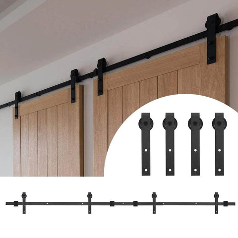 Durable Carbon Steel Double Barn Door Rail And Sliding Track System For Easy No Play Install On Closet And Cabinet Fronts.