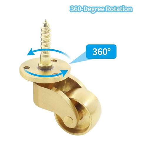 4 Pcs Universal Stem Casters Brass Castor Heavy Duty 360 Degree Rotation Swivel Wheels For Furniture Trunk Box Sofa Trolley Chairs Cabinet Bed With 1 Inch Wheel Diameter 5mm Thread Pitch 1.5mm showing 360-degree rotation