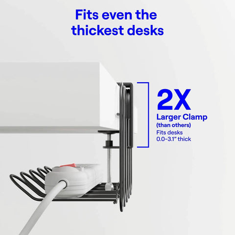Under Desk Cable Organizer Tray With No Drill Clamp Tool Free Cord Management System Clamp fits thick desks