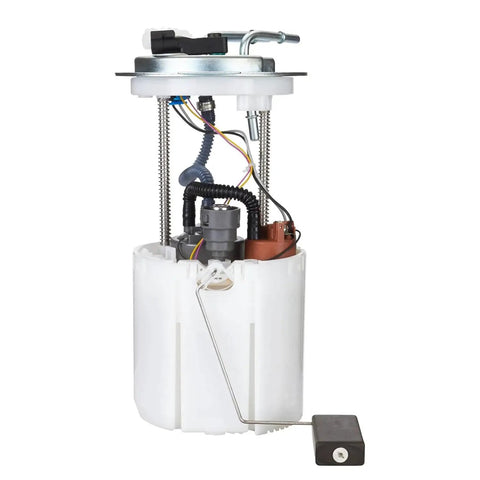 Detroit Axle fuel pump module assembly with white plastic canister, metal top, and wiring harness.