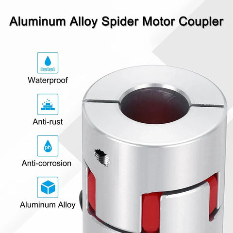 Aluminum Shaft Coupling 8mm To 14mm Flexible Spider Coupler L35mm X D30mm for 3D printers and DIY CNC routers, close-up view.