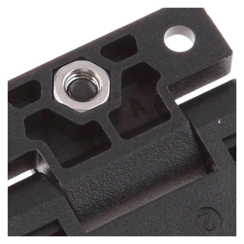 Close-up of Black Adjustable Torque Door Hinges 4 Hole Sliding Bearing Hardware for Quiet Smooth Operation Position Control.
