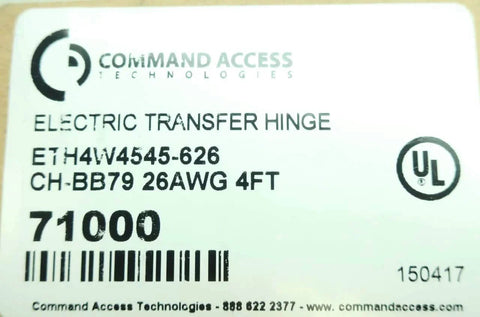 Electric Transfer Hinge ETH4W4545-626 26AWG 4FT product label with barcode and UL logo