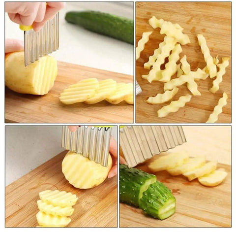 Stainless Steel Crinkle Cutter Slicer For French Fries And Veggies Wavy Blade With Ergonomic Plastic Handle slicing vegetables.