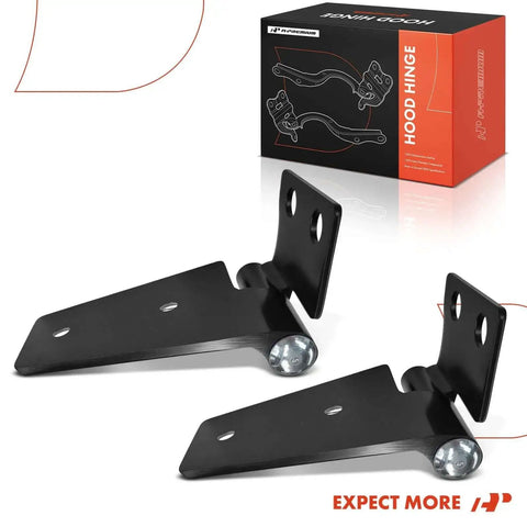 Front Hood Hinges Set For Jeep Wrangler JK 2007-2017 And JK 2018, durable steel construction, shown with box packaging
