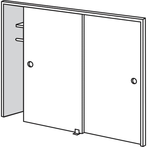 Illustration of sliding closet doors with top hung design for sliding closet door roller kit with 1 inch wheel diameter and convex edge plastic rollers.