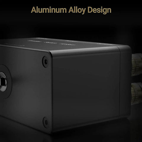 2-Way Speaker Selector Switch Box For A B Amplifier Setup With Banana Plugs in aluminum alloy design, side view