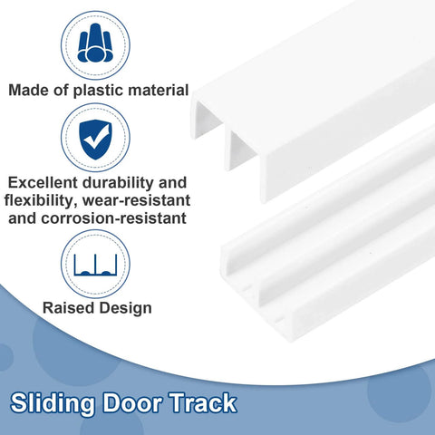 4-Piece Plastic Sliding Door Track Set For 1/4 Inch Panels, 2.3 Ft Long, White Upper And Lower Rails, Glass Cabinet And Window Track Hardware