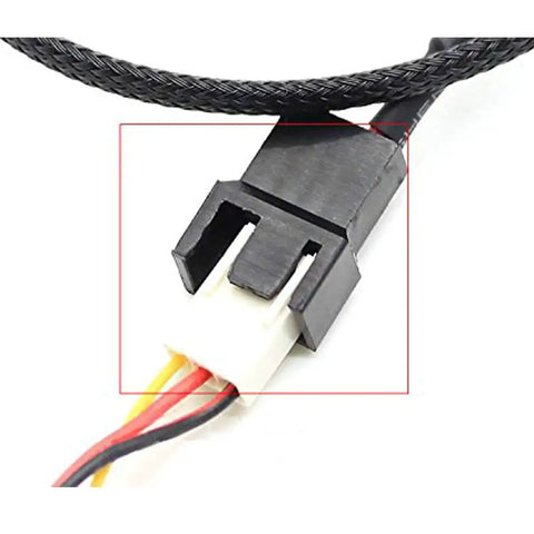 Close-up of SATA To 3 Pin Or 4 Pin PWM PC Case Fan Power Adapter Cable With 15 Pin SATA Connector, black sleeved