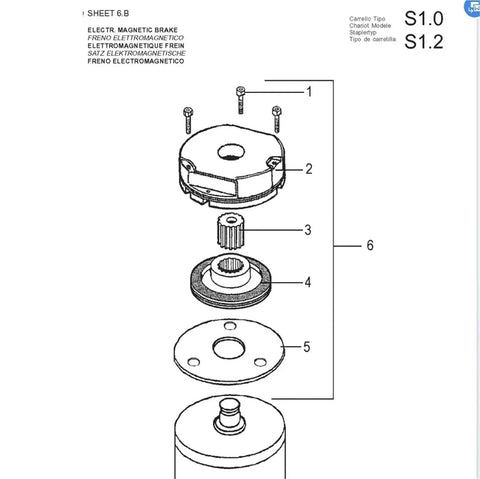 Exploded diagram of forklift electromagnetic brake assembly showing coil, brake disc and housing (S1.2-C441 series)