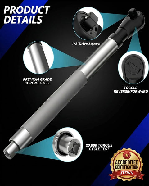 1/2-Inch Offset Extension Wrench For Tight Spots, Impact Ratchet Extender For Electric Drill, Includes 3/8 Inch And 1/4 Inch Adapters