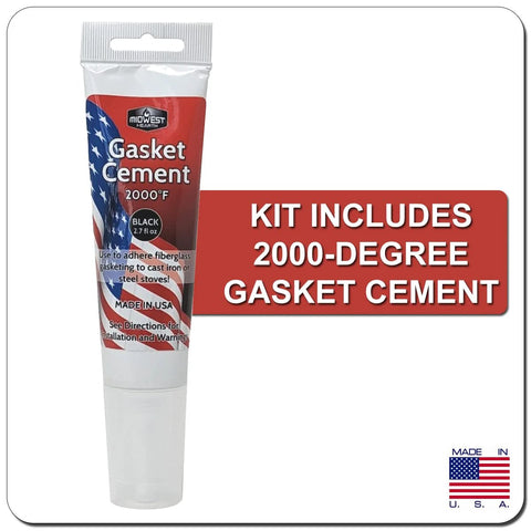 Midwest Hearth gasket cement tube, 2000°F, red packaging with American flag, for wood stove gasket kit