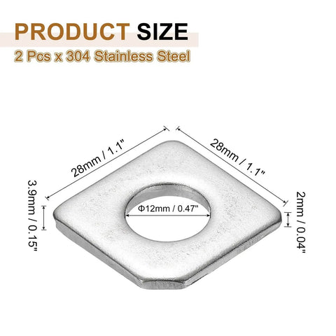 M12 Beveled Square Washers 2 Pack 12x28mm 304 Stainless Steel Flat Spacer Wedge Shim dimensions displayed