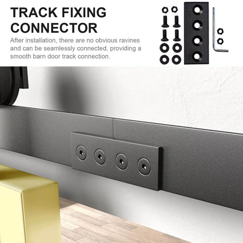 Installed Track Connector Mending Plate For Barn Doors Two Pack Solid Heavy Duty Flat Repair Bracket Easy To Install Sliding Door Hardware Built To Last Durable Carbon Steel Versatile Fix For Barn And Interior Sliding Doors on a barn door track