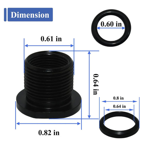 Two Pack Thread Adapters And Rubber And Metal Washers Replacement Kit For One Half By Twenty Eight And Five Eighth By Twenty Four Threads Black Steel Durable Pro Grade Adapters With Rubber Washers For Easy Repairs dimensions and measurements