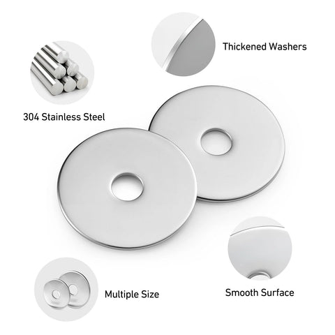 Pair of fender washers, 1/8 in ID x 1 in OD, thickened 304 stainless steel, smooth finish