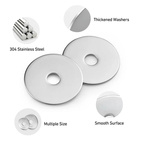 100 Piece Fender Washer Kit For Screws And Bolts Thickened 304 Stainless Steel, Assorted Sizes 8, 10, 1/4 Inch displayed