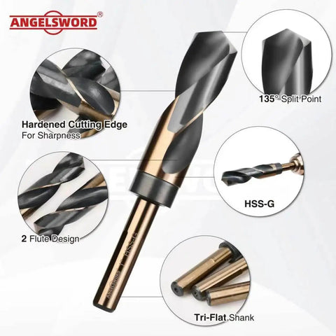 Heavy Duty Pro Grade 3/4 Inch Reduced Shank Drill Bit In M2 High Speed Steel With 1/2 Inch Universal 3-Flat Shank, Built For Hard Wood, Mild Steel And Metal, Fits Drill Presses And Power Tools, Titanium Coated For Longevity, Angelsword