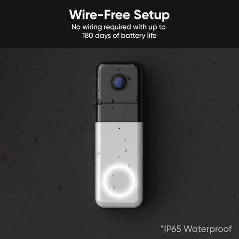 Wireless Video Doorbell Pro With 1440 HD Video, Night Vision, 2-Way Audio, weatherproof, wire-free setup, front view in black and white.